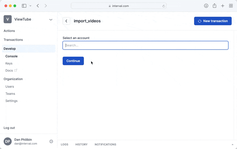 Demo of choosing a user in the search input